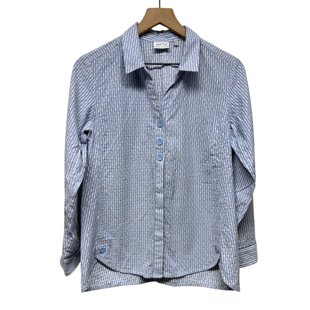 Habitat Clothes to Live In Top Women XS Blue Button Up Lagenlook Textured Cotton